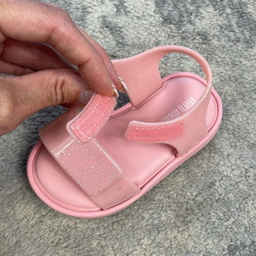 Mini Melissa Jump Sandals Pink Glitter Jelly Shoes Sz 6